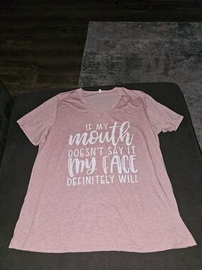Women's Pink Graphic V-Neck Tee - If My Mouth Doesnt Say It